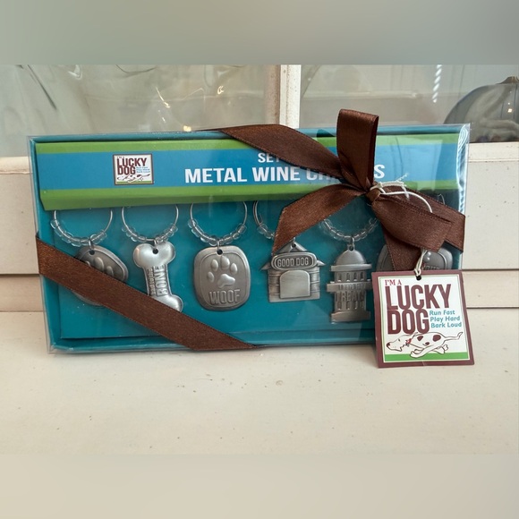 Other - Lucky Dog Metal Wine Charms - Silver Paw & Bone Set NIB